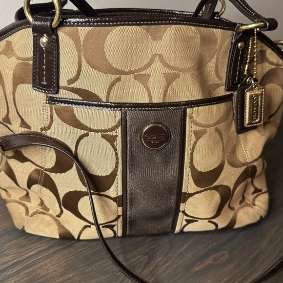 Coach Brown Leather Shoulder Bag with Monogram - Picture 1 of 5